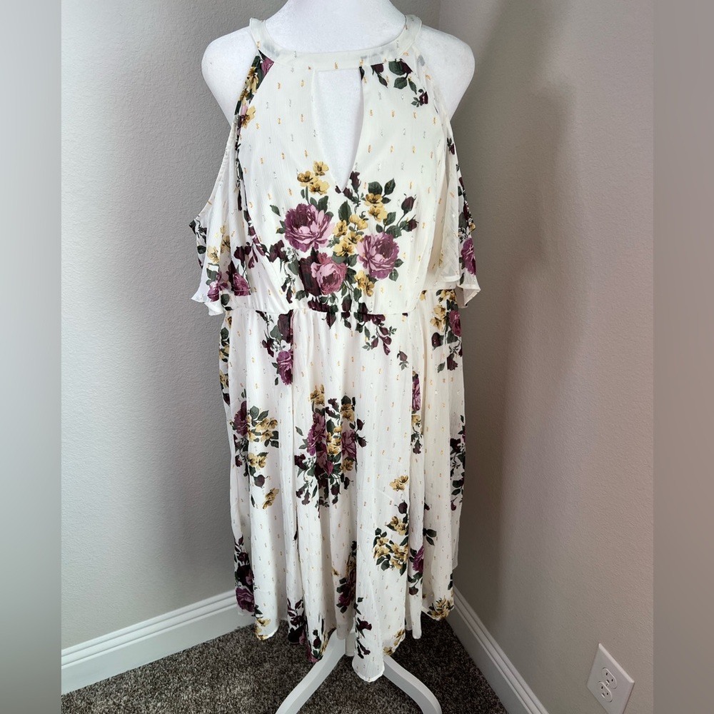 Torrid NWT Ivory Floral High Neck Chiffon Skater Dress